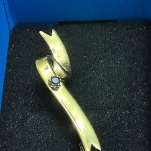 “Vintage Avon Gold Tone Ribbon Banner Brooch Pin w/ Blue Rhinestone R44
